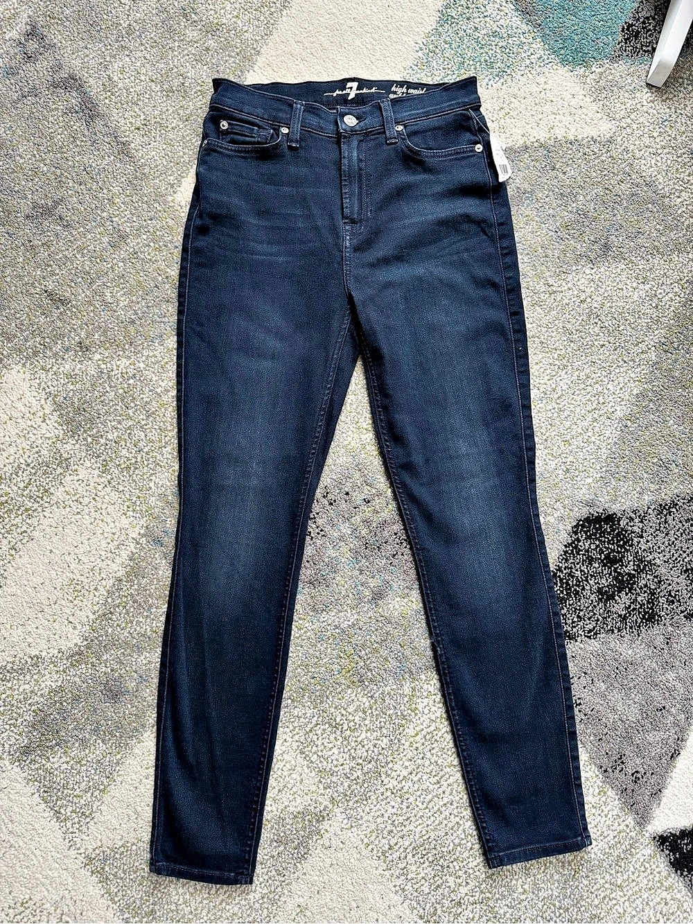 7 For All Mankind High Waist Ankle Skinny Blue Waist 28